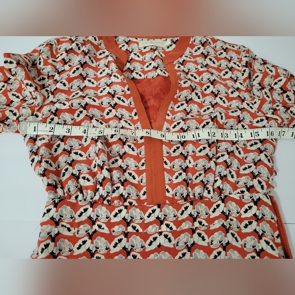 Tory Burch Orange Poppy Floral Print Silk Maximalist Long Sleeve Tunic Dress - Picture 12 of 15